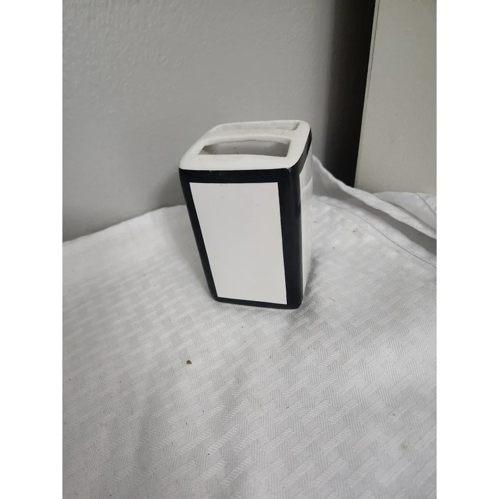 Modern Ceramic Toothbrush Holder White with Black Border Minimalist Bathroom
